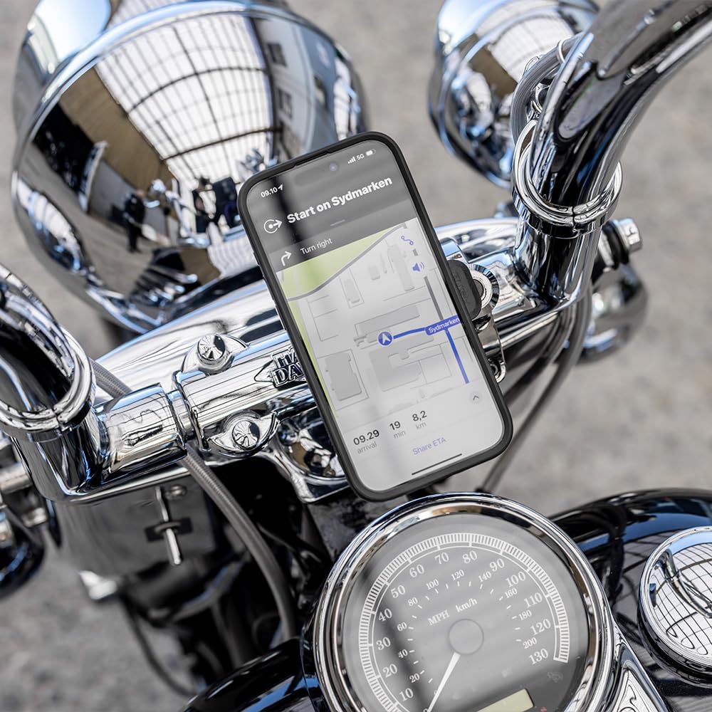 Quad Lock Motorcycle Handlebar Phone Mount PRO Chrome - Large with Vibration Dampener and MAG Phone Case for iPhone 16 Pro Max - Image 3
